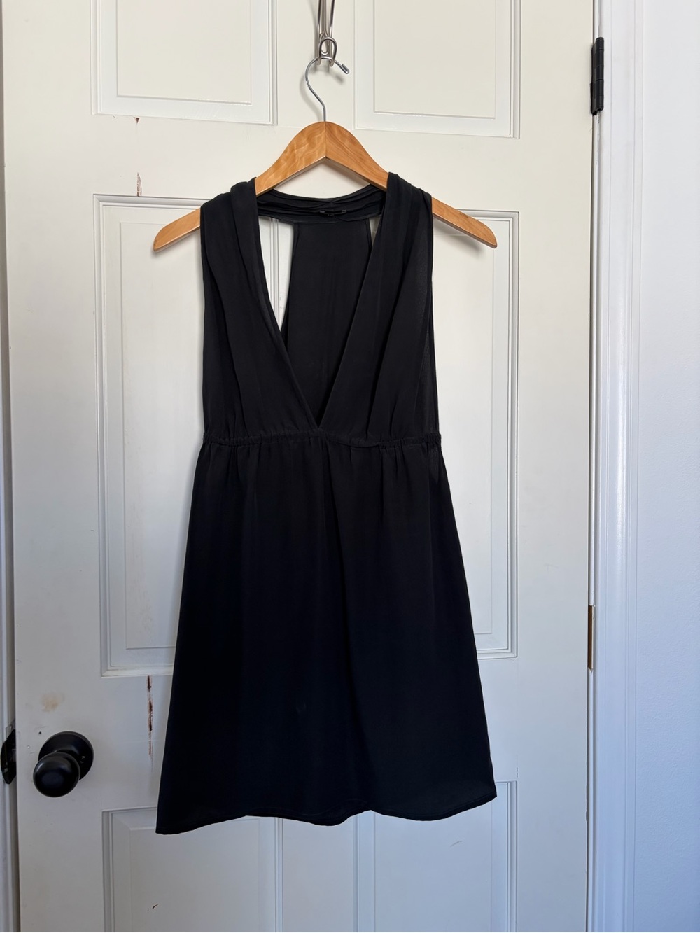 Sleeveless Black Deep V-Neck Mini Dress